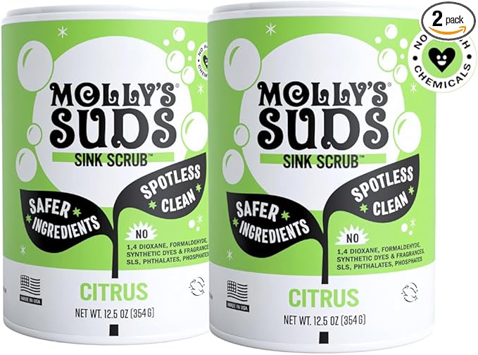 Molly's Suds Sink and All Purpose SCRUB | Gently Removes Stains Scrubs Away Grease &amp Gime Buffs out Scratches | Plant and Mineral Based | 2 Pack Citrus Scent