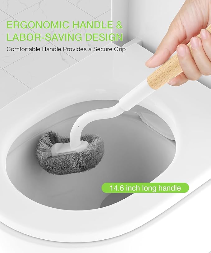 Bamboo Toilet Brush Set 2 Pack with Ergonomic Design Compact Size Durable Bristles Wooden Holder for Bathroom Cleaning