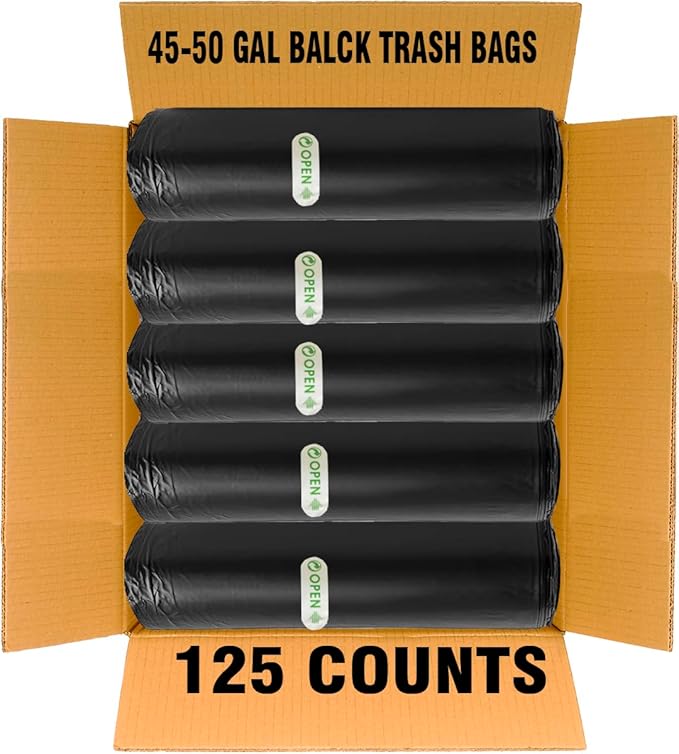 40-45 Gallon Lawn &amp Leaf Trash Bags 125 Count Bulk Black Garbage bags Multi-purpose Trash Can Bin Liners for Home Commercial Outdoor Construction Industrial