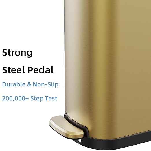 2.6 Gallon Slim Bathroom Trash Can with Soft Close Foot Pedal 10L Stainless Steel Garbage Can with Removable Liner Bucket for Narrow Spaces Bedroom Gold