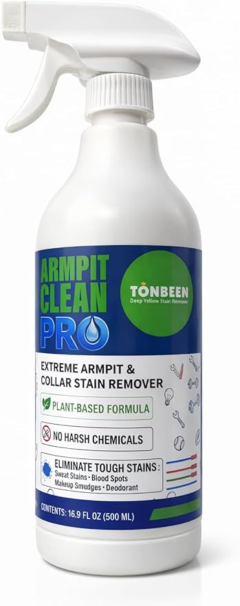Sweat &amp Deodorant Armpit Stain Remover Spray for Clothes Multi-Stain Cleaning Solution - Yellow Mark Tough Stain Buildup Remover - 16.9 oz