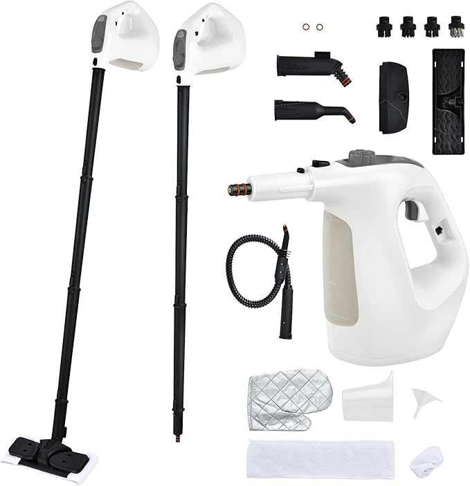 Goplus Multipurpose Handheld Steam Cleaner Pressurized Steam Cleaner with 17 Pieces Accessory Set 350ml Portable All Natural Chemical-Free Steamer for Home Sofa Upholstery Floors Windows Kitchen Bat