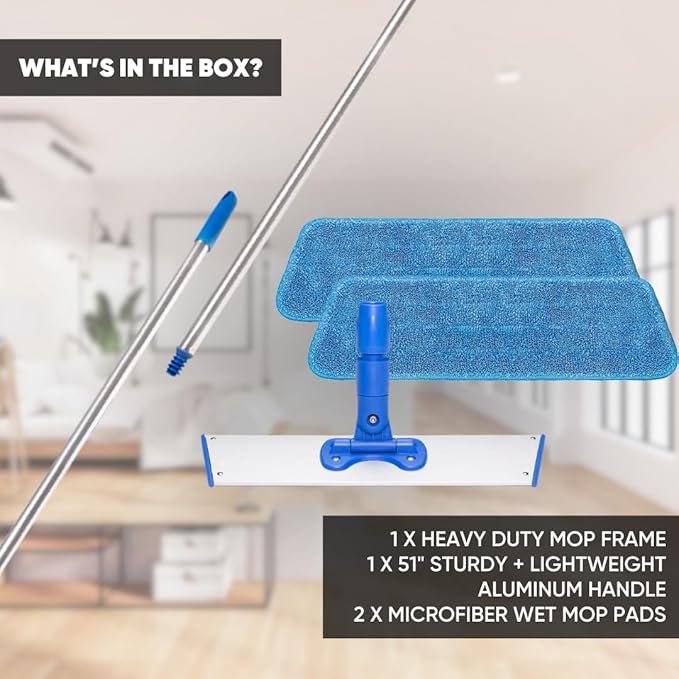 Cinch Mop - Microfiber Mop for Hardwood Floors - Flat Mops System for Wood Tile Laminate Vinyl 2 Wet Pads Refills Reusable Micro Fiber Mopping Heads