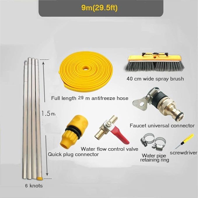 Solar Photovoltaic Panel Cleaning Water Spray Brush Professional High-Altitude Window Glass Cleaning Tool 4.5-12M Washing Set Equipment Extension Pole/9M/29.5Ft