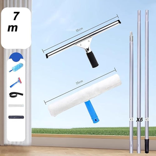 13.8-Inch High-Reach Window Wiper Set with 1.2-15M Aluminum Alloy Telescopic Cleaning Pole Professional Stainless Steel Glass Wiper Suitable for Residential/CommercialPole Length 7m