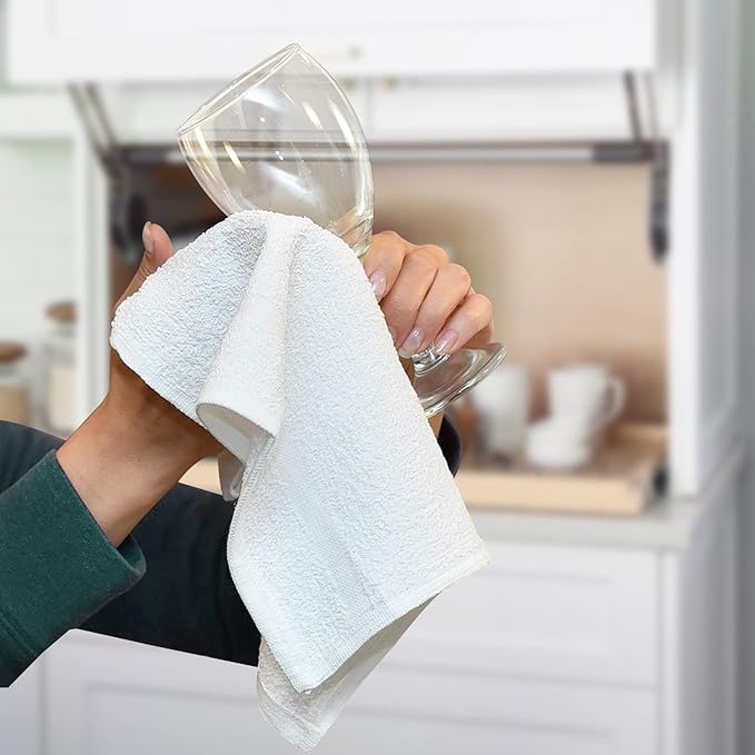 Avalon Towels Terry Bar Mop Towels (Value Pack of 30) Size 16x19 – Absorbent and Durable Multipurpose Cleaning Rags Cotton Cleaning Towels Terry Cloth Rags Reusable Shop Rags (White)
