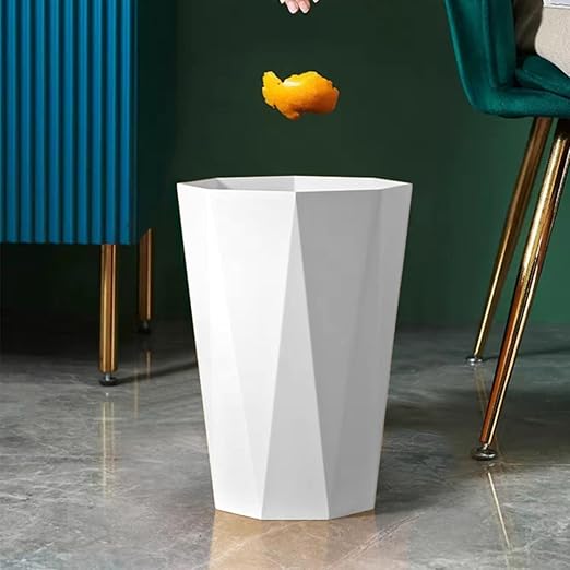 Polygon Small Trash Can Trash Can Wastebasket Plastic Trash Bin Garbage Container Rubbish Can Paper Basket Office Organizer for Bathrooms Laundry Room Kitchens Offices Kids Rooms Dorms (White)
