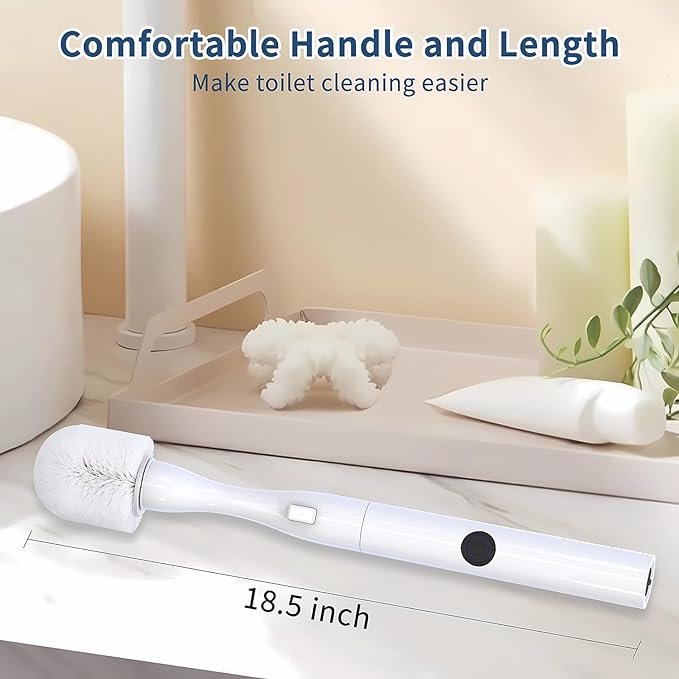 Electric Toilet Brush HKFIF Toilet Brush and Holder Set 360 Degree Powerful Cleaning Easily Eliminate Stains and Residue 2 Speeds Rechargeable Motorized Toilet Scrubber (White)