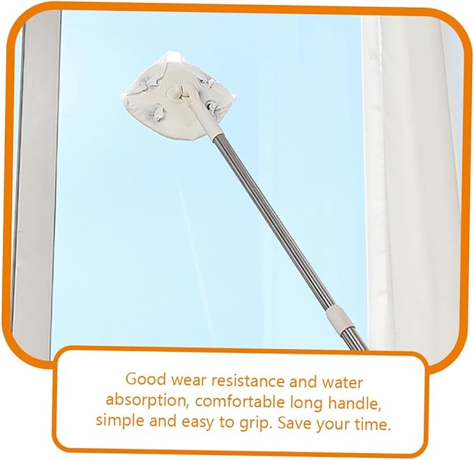 Retractable Handle Dust Mop with Microfiber Triangle Head No Wash Household Floor Cleaning Dust Mop for Home and Desktop Use White Extendable