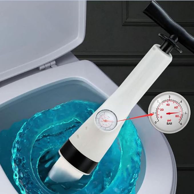 Toilet Plunger Toilet Clog Remover with Replaceable Plug Cordless Manual Toilet Clog Remover High Pressure Air Plunger with Visual Pressure Gauge Suitable for Dredging Pipes