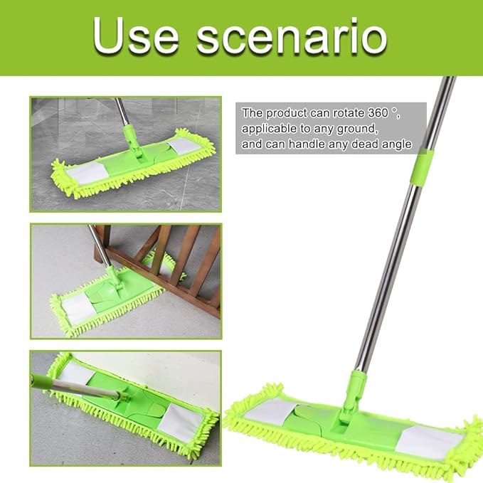 [Godiyyer] Dust Mop for Floor Cleaning 360° Swivel Chenille Mop with 2 Washable Pads Adjustable 31-58 Handle Dry and Wet Available Suitable for Hardwood Laminate Tile Marble