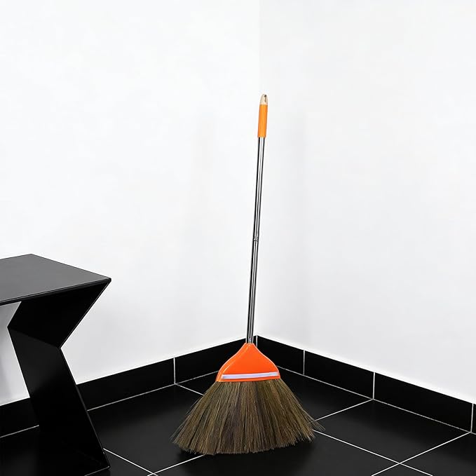 Natural Broom for Sweeping Indoor Outdoor - 41.7 Long Hand Handle Broom - Vietnam Handmade Straw Soft Design for Home Kitchen Garage Bedroom