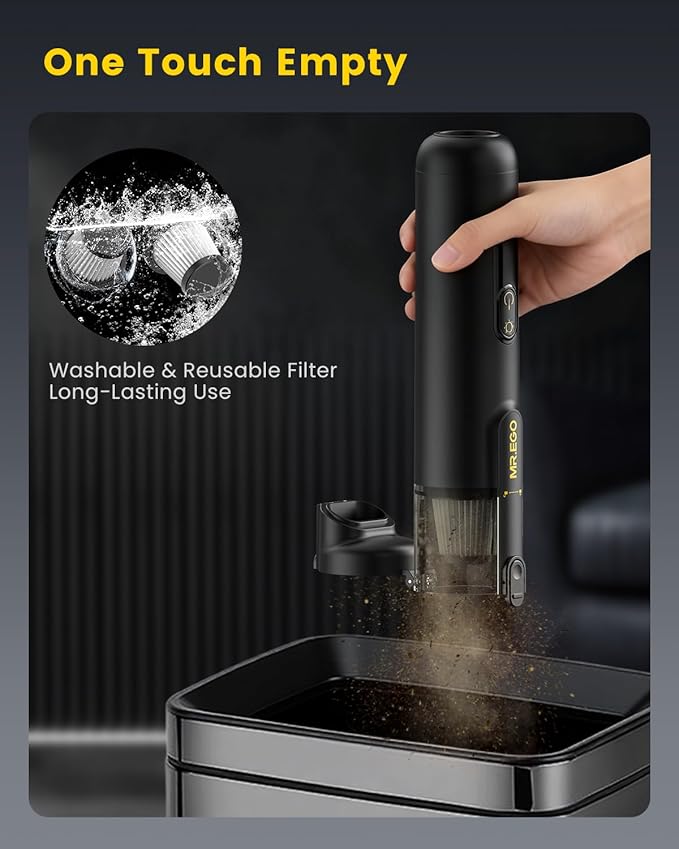 Mr.ego Car Vacuum Portable Cordless 20000Pa Mini Vacuum Cleaner &amp Air Duster 100000 RPM Brushless Motor Handheld Vacuum with LED Light and Multi-Nozzles for Car Home Office Pet (Black)