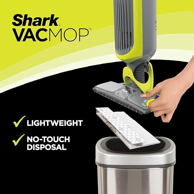 SHARK VM200 VACMOP Cordless Multi Surface Hard Floor Tile Wood Lightweight Floor Cleaner Vacuum Mop with (2) Disposable Pad (1) Cleaning Solution Included Light Gray/Green (Renewed)