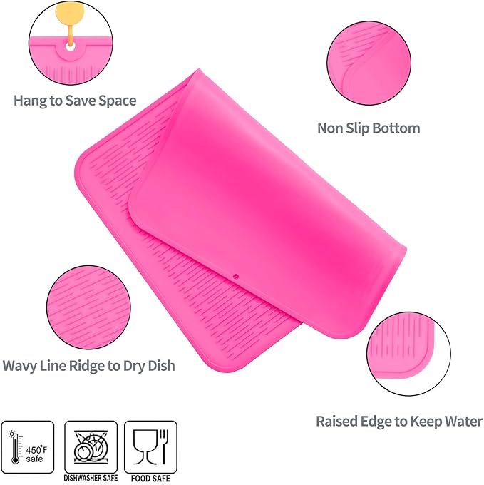 MicoYang Silicone Dish Drying Mat for Multiple UsageEasy cleanEco-friendlyHeat-resistant Silicone Mat for Kitchen Counter or SinkRefrigerator or Drawer Liner Rose 2XL 24 inches x 18 inches