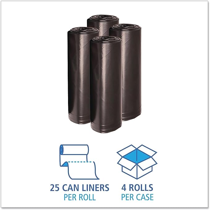Boardwalk 519 SH-Grade Repro Can Liners 38x58 60gal 1.2mil Black 10 Bag/Roll 10 Roll/CT