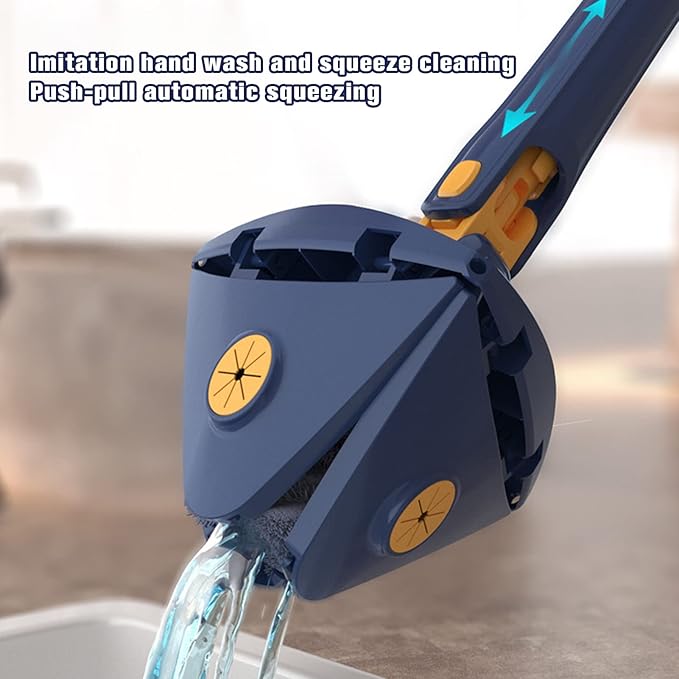 360° Rotatable Adjustable Cleaning Mop with 4 Replacement Pads-Extendable Triangle Shaped Microfiber Dust Mop with Long Handle for Wall CeilingHardwood Windows Floor Wall Tile Dust (Blue)