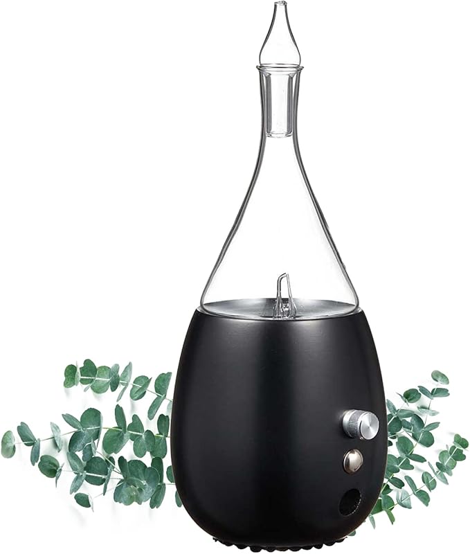 Raindrop 2.0 Aromatherapy Diffuser for Essential Oil Waterless Glass Nebulizer w/Auto-Off Switch BPA Free - Black