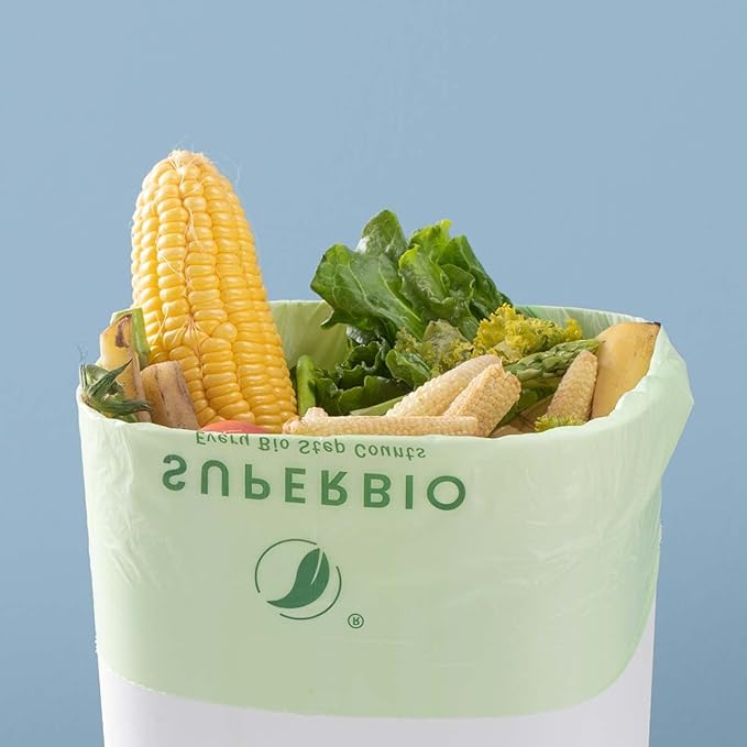 SUPERBIO 2.6 Gallon Compostable Bags 100 Count 2 Pack 9.84L Handle Tie Food Waste Bags BPI and OK compost INDUSTRIAL Certified