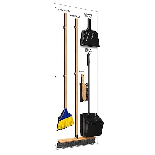 Clean &amp Sweep 5S Shadow Board/Wall Mount Broom Holder 68 x 30 Board 5S Cleaning Station - with Broom and Dustpan Set Included Made in The USA by AccuformNMC White/Black PSB116WTBK