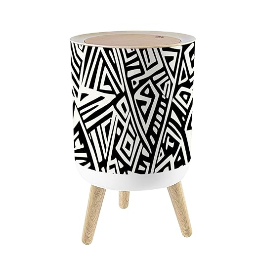 Small Trash Can with Lid Unique Geometric Seamless Pattern ethnic style Aztec textile print 1.8 Gallon/7L Garbage Can Waste Bin with Press Top Lid Wood Legs Wastebasket for Bathroom Kitchen Bedroom