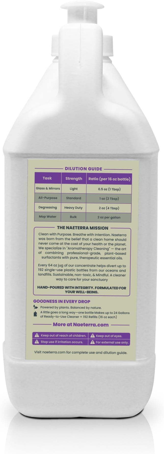 Naeterra Lavender Zen All-Purpose Cleaning Concentrate Kit – 64 oz Jug Makes 24 Gallons | Includes 16 oz Amber Glass Spray Bottle | Plant-Based Essential Oil Scented EWG Green-Rated Ingredients