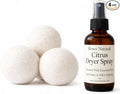Wool Dryer Balls &amp Dryer Spray Bundle – 3 Reusable Dryer Balls + Plant-Based Essential Oil Dryer Spray Natural Fabric Freshener Anti-Static &amp Odor Fighting (Citrus)