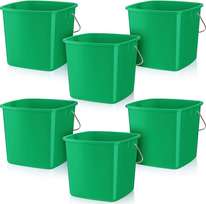 Zhehao 6 Pcs 3 Quart Bucket for Cleaning Small Sanitizer Bucket for Restaurant Square Plastic Pail with Handles for Home Offices Commercial Use Food Service(Dark Green)