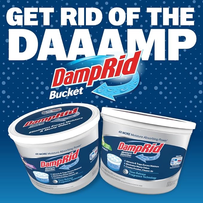 DampRid Hi-Capacity Moisture Absorber Bucket Fresh Scent 2 lb. 15.5 oz. &amp Moisture Detection Strip (2 Pack) Attracts &amp Traps Excess Moisture