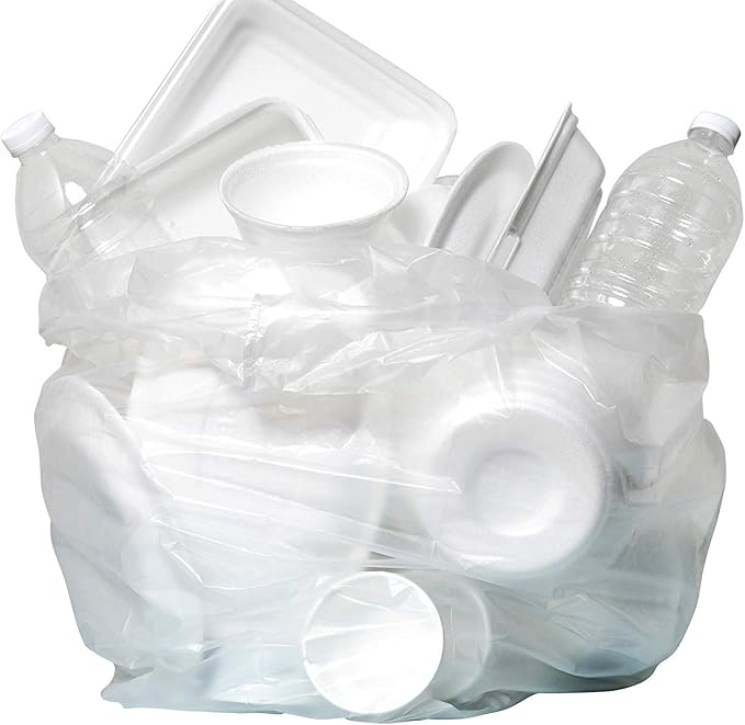 Aluf Plastics 56 Gallon Clear Trash Bags (200 Count) - 43 x 48 - PCM SERIES PREMIUM High Density 16 Micron Equivalent Garbage Bags for Bathroom Office Industrial Commercial Janitorial