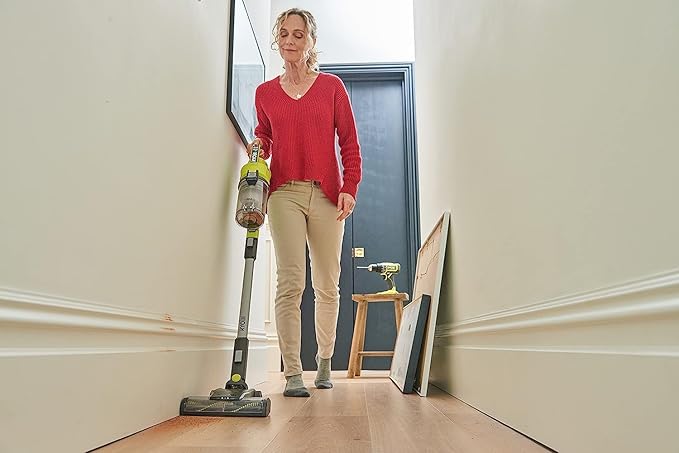 RYOBI 18 V ONE+ RSV18-0 Cordless Floor Vacuum Cleaner (30 AirWatt Suction Power 820 l/min Airflow 24 cm Wide Floor Nozzle without Battery and Charger) Green