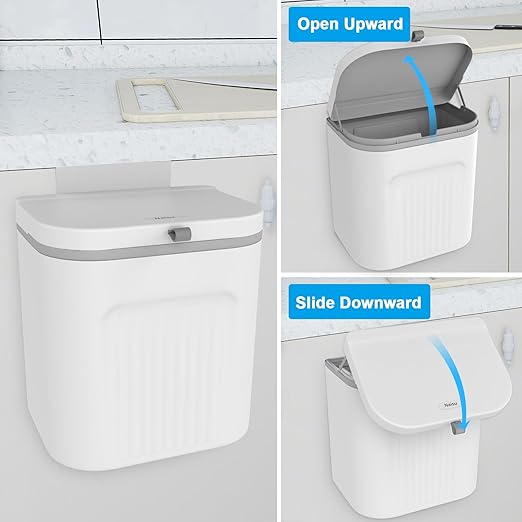 Naisu 3 Pack 1.12 Gallon Kitchen Garbage Bin for Counter Top or Under Sink Stick on the WallHanging Small Trash Can with lid for Cupboard/Bathroom/Bedroom/Office(White)