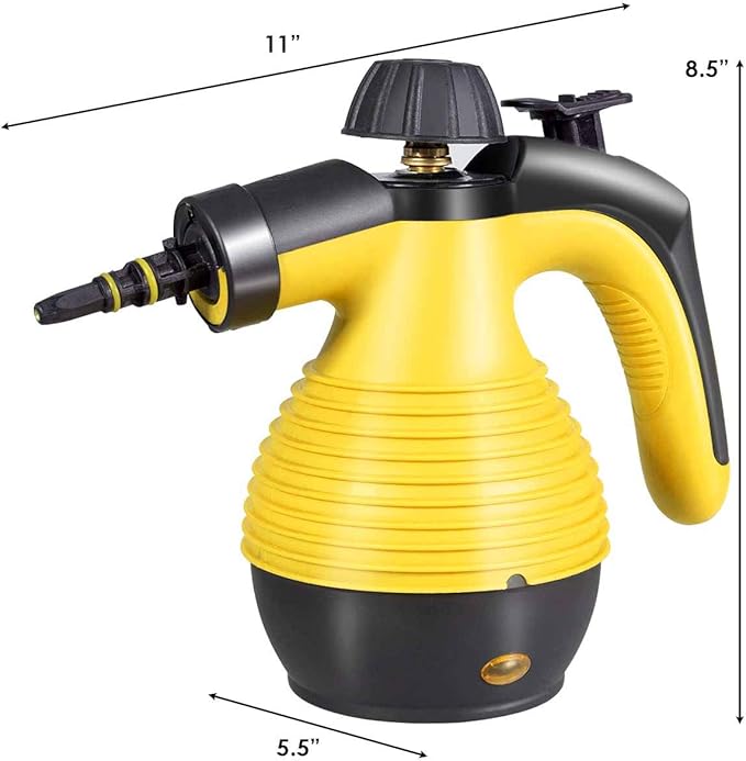 Goplus Handheld Pressurized Steam Cleaner with 9 Piece Accessories Multipurpose Steamer w/Safety Lock for Carpet Curtain Car Seat 1050W Portable Upholstery Steamer for Home Kitchen Bathroom(Yellow)