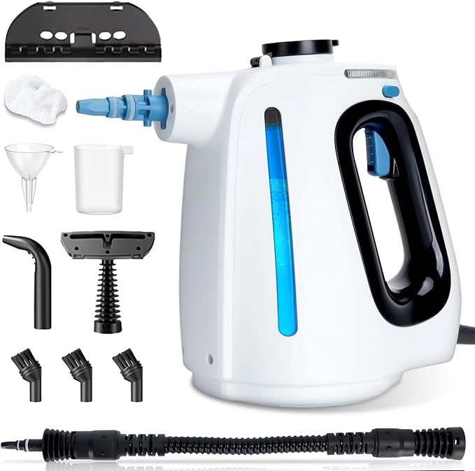 Handheld Steam Cleaner 9.8FT Power CordSteamer for Cleaning with 11 Accessories 15 Seconds Fast Heating High Temperature Cleaning 530Ml Capacity Steam Cleaner for Washroom Kitchen and Car