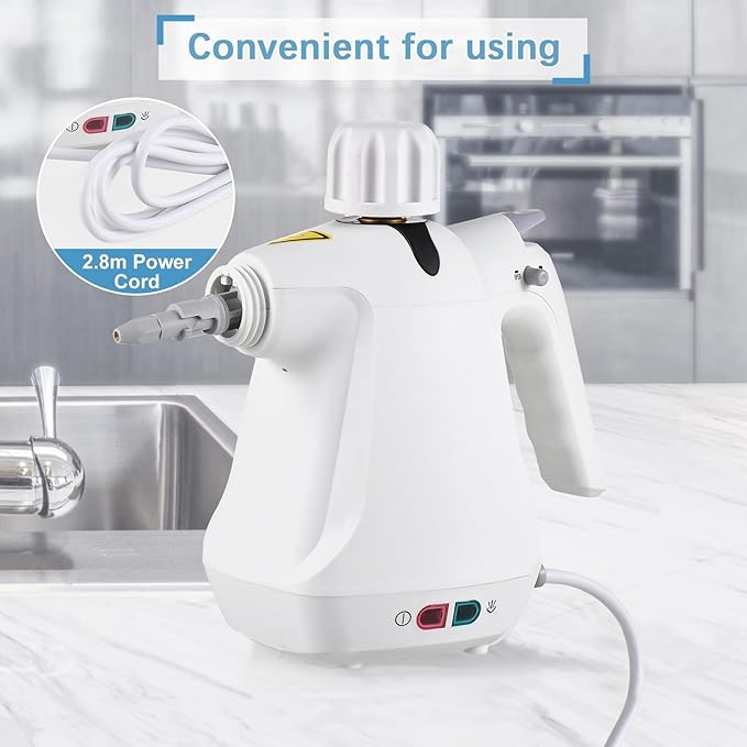 Handheld Steam Cleaner with 10 Accessories1000W High Power and 3.0 BAR PressureMultipurpose Steam Cleaner for HomeSteam Mop for Cleaning DirtOil StainsCarpetsFloorsSofasCars (White)