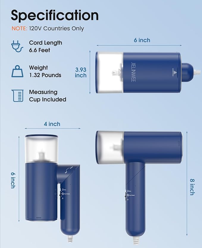 Handheld Steamer for Clothes 1200W Foldable Travel Steamer 20 Sec Preheat Garments Wrinkle Remover 120V Portable Hand Iron with 150ml Water Tank Clothes Steamer for Home Travel-Blue