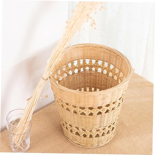 Woven Trash Can Multi Purpose Wastebasket for Bedroom Office Wear Resistant Storage Basket Retro Home Decor