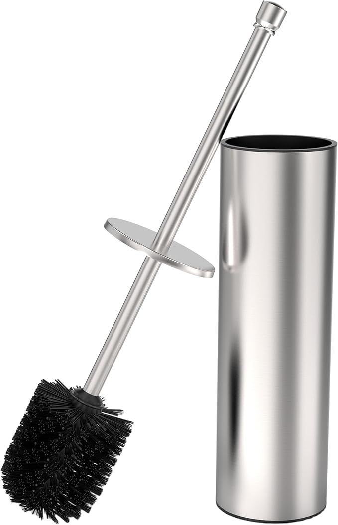 Toilet Brush and Holder Set Toilet Bowl Brush for Bathroom with Long Handle Stainless Steel Toilet Cleaner Brush with Durable Scrubbing BristlesSplash-Proof (Brushed Nickel)