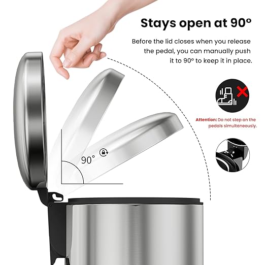 mVm Bathroom Trash Can3.2Gallon(12L) Office Trash Cans Step Round Garbage Can with Lid Soft-Close Anti-Fingerprint.Brushed Stainless Steel Trash Can for BathroomOfficeBedroomLiving Room(Gray)