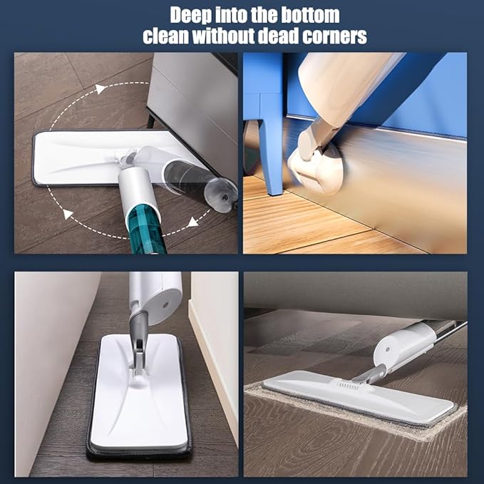 Drfeify 360-degree Spin Mop Microfiber Flat Mop for Hardwood Tiles Floor Wet Dry Dust  with Washable Pad and 270ml Water Bottle 360° Swivel Head 120cm Long Handle Easy to (2)