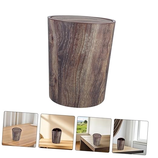Mobestech Retro Wood Grain Plastic Trash Can Large Capacity Wastebasket for Bedroom Kitchen Office Bathroom Aesthetic Appeal Spacious Design for Spaces