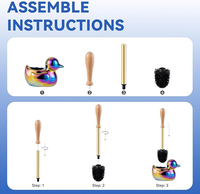 Ceramic Toilet Brush and Holder Set with Duck Base - Multicolor Rainbow Freestanding Bathroom Brush Organizer Space-Saving 7.5 Bowl Cleaner Kit - Bath Decor