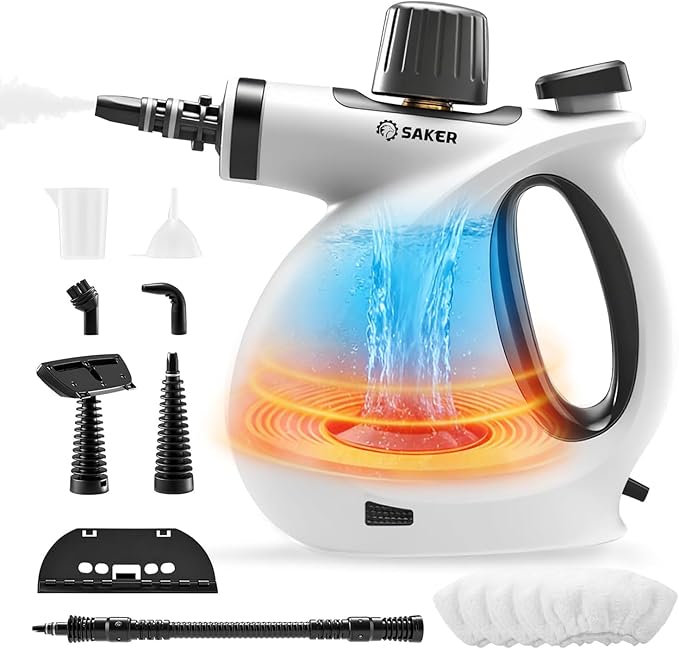 Saker EverSteam Instant-Heat Steam Cleaner for Home + Saker Pressurized Handheld Steam CleanerSteam Disinfection Cleaner with 5 Fiber Cloths