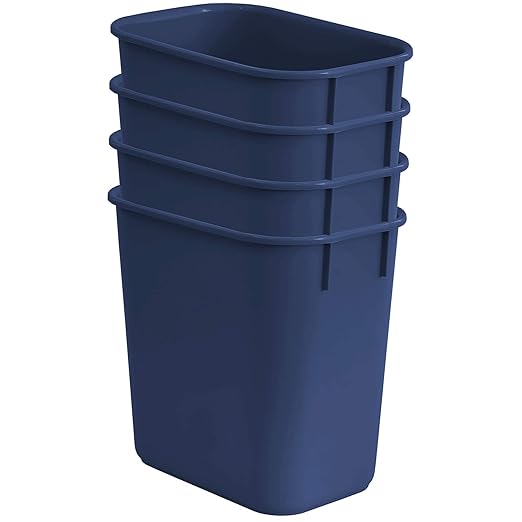 Acrimet Wastebasket Deskside Bin 3.25 Gallon/13 Quart/ 12 Liter (Plastic) (Blue Color) (Set of 4)