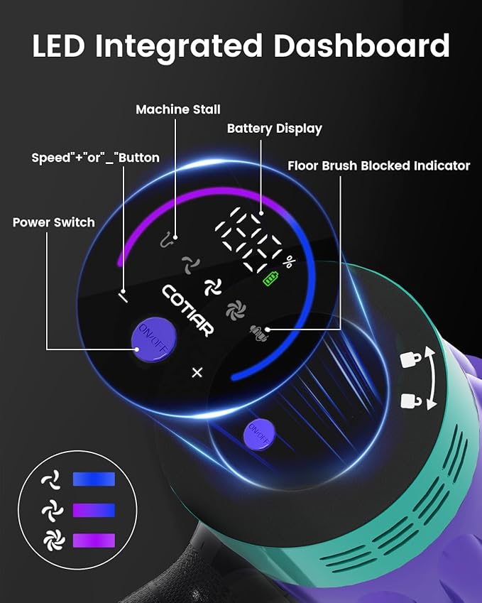 Cordless Vacuum Cleaner 650W 48KPA 60Min Wireless Vacuum for Home Stick Vacuum with Green Light Anti-Tangle Rechargeable Vacuum Cleaners for Pet Hair Carpet Hard Floors （Purple）