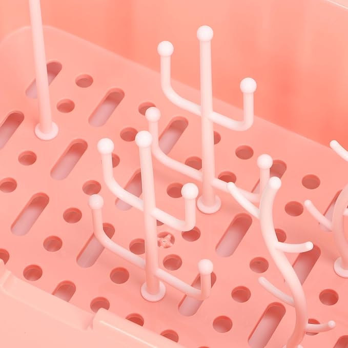SUNGOOYUE Baby Bottle Drying Rack Portable PP Nursing Bottle Storage Box with Detachable Drain Feeding Bibs for Home Travel Bib (Implicit Pink) SUNGOOYUEpofvukabs8-12