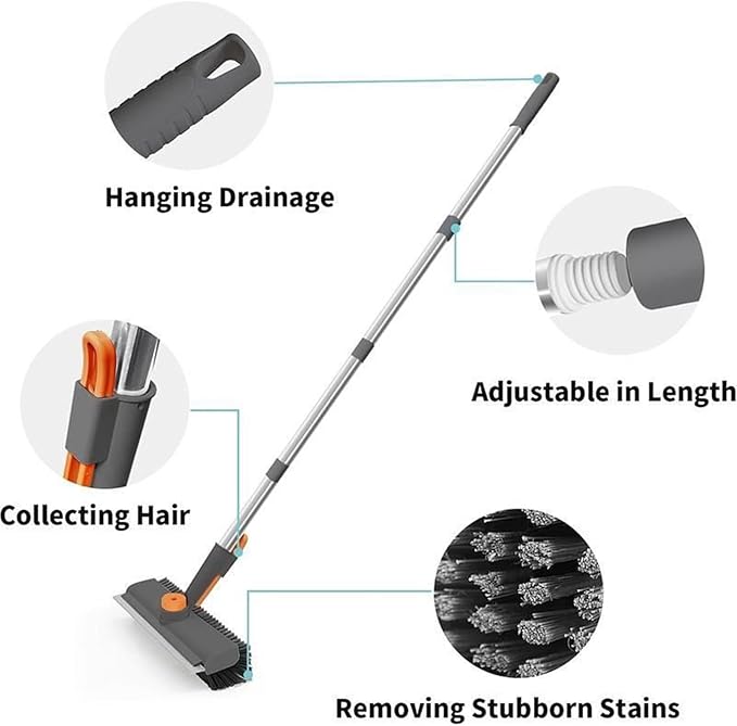 Floor Scrub Brush - Extendable Pole Washing Device Manual Home Scrubber | Bathroom Scrub Brush Multifunctional Bathroom Tile Grout Washer for Kitchen Shower Patio Garage Marble Laminate