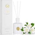 XEPTLE Reed Diffuser Set 7.04 oz Creamy Gardenia Scent Diffuser with 5 Sticks Long Lasting Air Freshener Essential Oil Reed Diffuser Home Fragrance for Office Bathroom Shelf Decor White