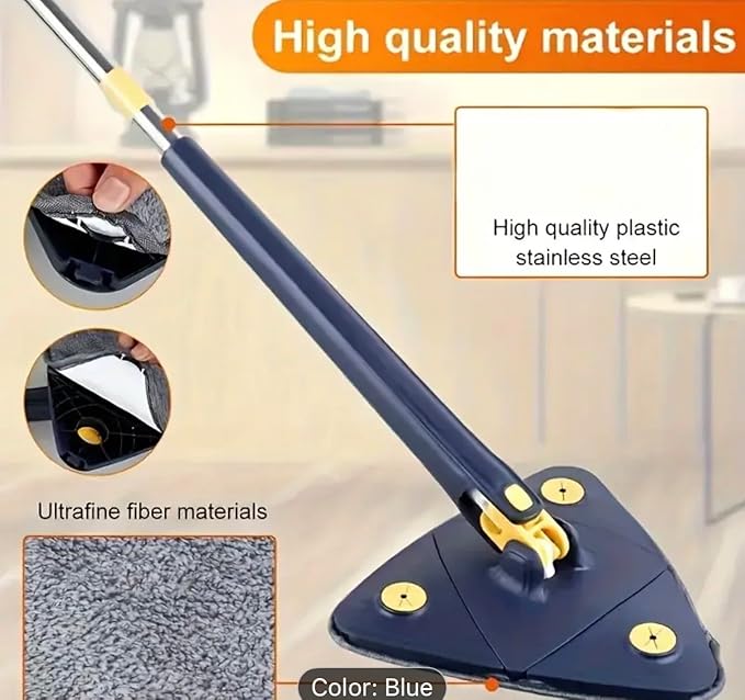 Triangle Spin Mop with Cleaning Compartment Blue 3-in-1 Floor Cleaner High-Reach Extension Handle Detergent Storage System
