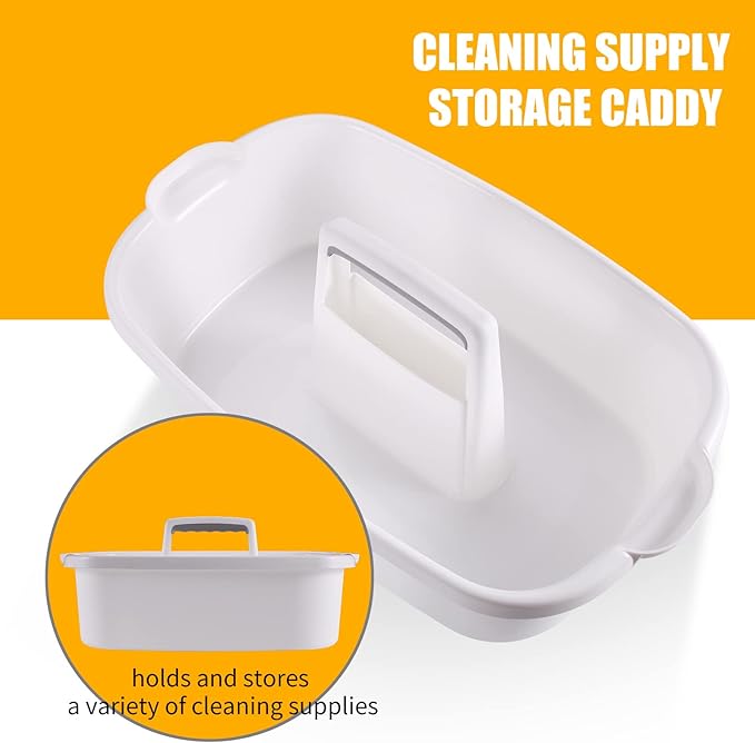 2-Pack Large White Cleaning Caddy for Cleaning Supplies with Handle - Portable Plastic Tote Organizer for Shower Bathroom Kitchen Under Sink Storage